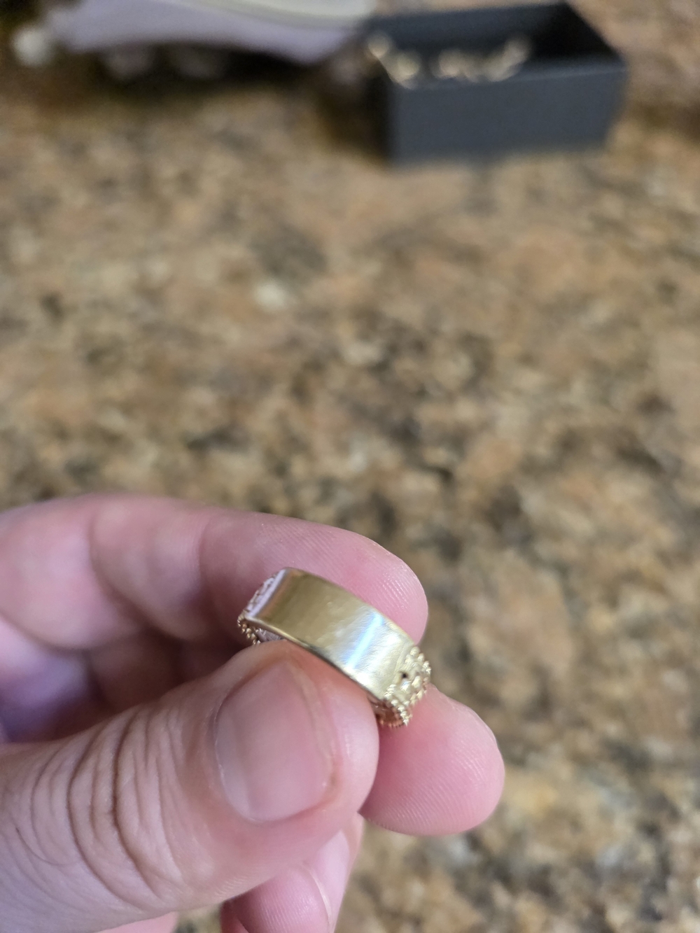 14k Solid Gold Beaded Edge Band Ring - Picture 10 of 13